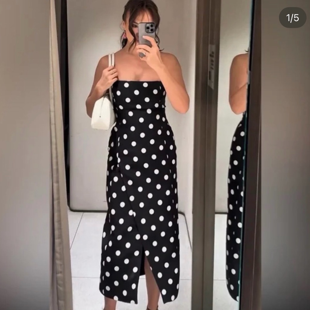 Zara White Polka Dot Strapless Dress